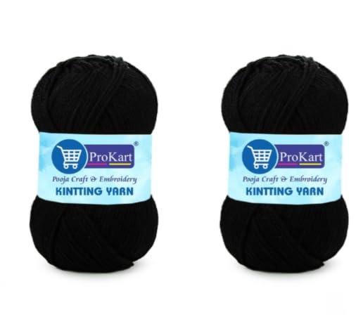 Image of ProKart Premium Woolen 4 ply Hand Knitting Wool Yarn | Fine Weight Knitted and Crocheted Soft Yarn for DIY Craft Accessories Projects (1 Ball /100 Gram Each) (Black,100gms x 2 Pack)