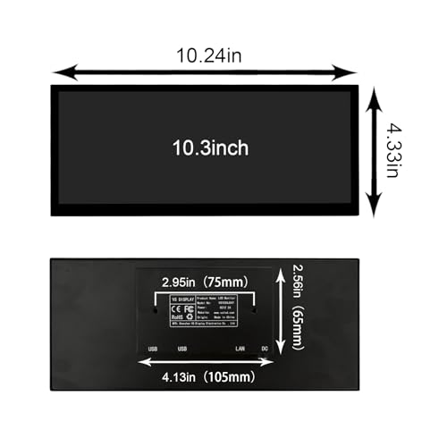 Image of VSDISPLAY 10.3'' Touch Monitor 1920x720 Supports USB Autoplay Split Screen | for Elevator Restaurants Supermarket Store Extra Advertising Display