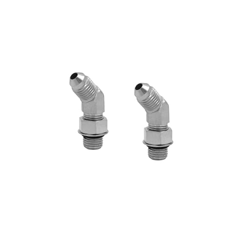 Image of (2-PACK) 6802-04-04-NWO Hydraulic Hose Adapter Fitting 1 /4 inch Male JIC 37Flare(7 /16 inch-20UNF)x1 /4 inch Male Adjustable Nut O-Ring Boss(7 /16 inch-20UNF)45Elbow SAE Pipe Joints Connector Carbon Steel