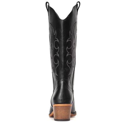 Image of IUV Cowboy Boots For Women Western Cowgirl Boots Mid Calf Snip Toe Boot With Chunky Heel