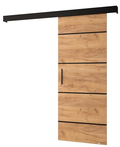 MEBLE KRYSPOL Salwador 4-Schiebetürsystem mit Schienenabdeckung und Dekorstreifen - Innentüren - Starke Konstruktion - 90x204cm - Craft Gold Schwarz