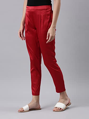 Image of GO COLORS Women Mid Rise Polyester Shiny Pant