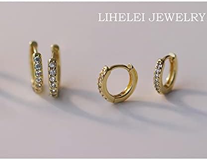 LIHELEI 14K Gold Plated Huggie Earring with Tiny Cubic Zirconia Women Cartilage Hoop Earring Set - Hand Made Gold