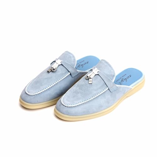 Image of XOBZJH Designer Women's Mules Flat Heel - Suede Leather Flats with Tassel Detail, Comfortable Slip-On Backless Loafers,Casual & Work Shoes