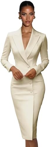 Midi Blazer Dress for Women Sexy Elegant Bodycon V Neck Jacket Dr...