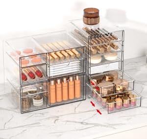Miniatura 2 de Organizador de almacenamiento de cajones de maquillaje con 13 cajones, 3 juegos de organización y almacenamiento de escritorio de oficina acrílico,