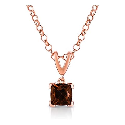 LE VIAN 3/4 Carat Cushion Cut Brown Smoky Quartz Square Pendant Necklace for Women in 14k Rose Gold Plated 925 Sterling Silver on 18 Inch Chain with Spring Ring Clasp V Bail Dangle Pendant Cover