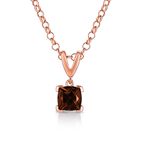 Le Vian 3/4 Carat Brown Smoky Quartz Square Pendant Necklace for Women I 925 Sterling Silver w 14k Rose Gold Plating Pendant for Her I 18 Inch Chain Necklace w Spring Ring Clasp I Cushion Cut Gemstone