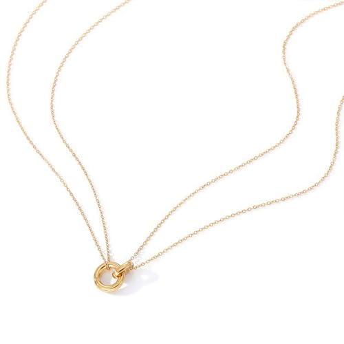 Collier double rang qui ne s'emmêle pas avec pendentif deux cercles liés