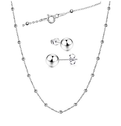EMPATHY JEWELS Gargantillas De Plata Mujer con Pendientes Plata De Ley 925 de Regalo Cadena de Bolas de Plata con Pendientes de Bola Gargantillas Mujer en Plata de Ley 925 (55 cm) Cover