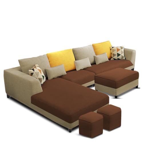 Image of Galib LHS 8 Seater L Shape Sofa Set for Living Room (Cream Brown Fabric) Premium Fabric Sofa