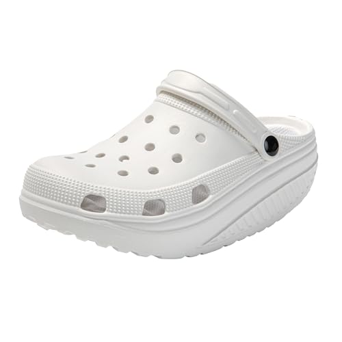 JOMIX Zuecos de Mujer Verano Con Plantilla Extraíble de Balancín, Basculantes, Plataforma Para Playa, Piscina, Mar, Ducha, Baño - Blanco, 38-39 EU