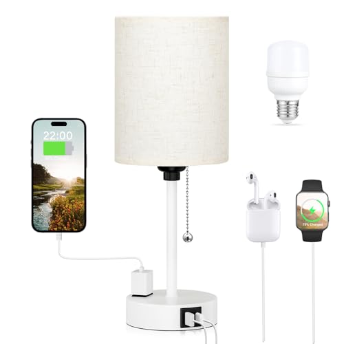 Image of Small Bedside Table Lamp for Bedroom, Desk Lamp with USB Ports for Dorm