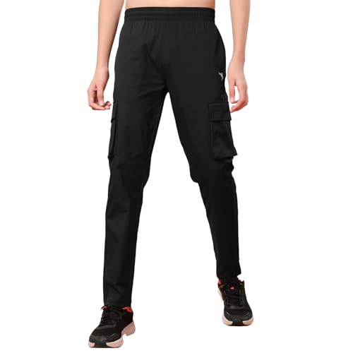 Image of TECHNOSPORT Boys' Solid Straight Fit TS Flexi Cargo Trackpants Drawstring 4-Pocket Polyester Joggers for Sports Play School UPF50+ Anti Odour