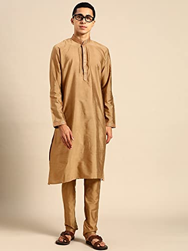 Image of Rajubhai Hargovindas Men's Banarasi Cotton Silk Thread Work Kurta Set With Churidar