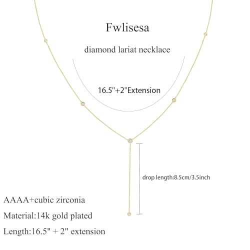 Gold Necklace for Women, Dainty Gold Long Necklaces 14k Gold Plated Prom Bar CZ Lariat Necklace Simple Choker Necklaces for Women Trendy Boho Fashion Costume Jewelry Womens4
