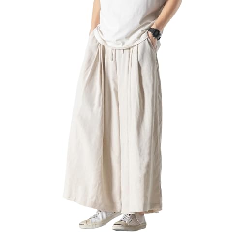 Spring Autumn Men Wide Leg Pants Mens Joggers Lace Up Streetwear Casual Linen Trousers