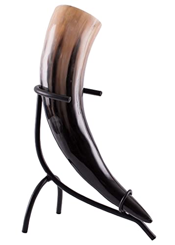 Battle-Merchant Trinkhorn mit Ständer - Wikinger Mittelalter Set Methorn 0,3 l Trinkhornständer - Größe: 350 ml