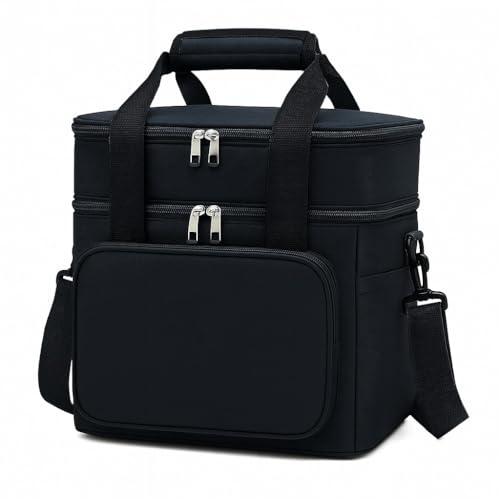 Bolsa Térmica Dupla Camada com Alça Ajustável para Almoço Piquenique Compartimentos Múltiplos Viagem Passeio Trabalho Impermeavel Portatil Reforçada Marmiteira Marmita Escola (Preto)
