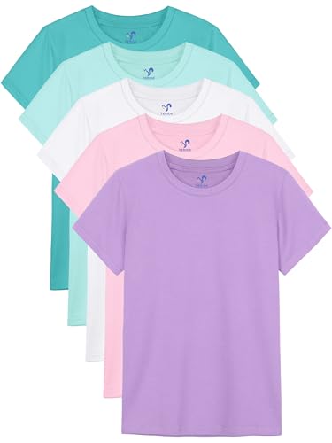 Image of 5 Pack Girls Shirts Short Sleeve T-Shirts Cotton Tshirts Tees Kids Clothes | Classic Fit Shirts for 2T-18Y, Mix & Match Clothes for School /Play /Summer Wear, Soft & Breathable, Long-lasting & Easy Care