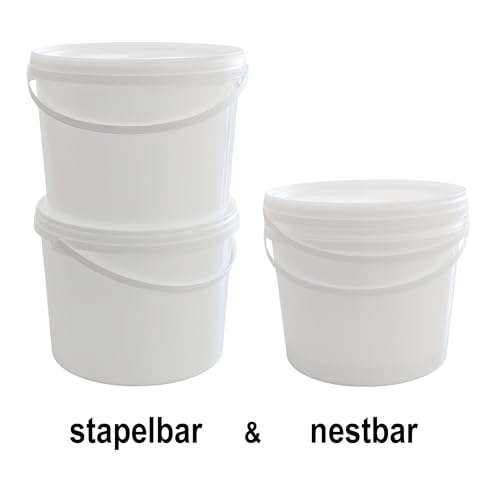 plasteo® – 3er-Set 10 L Eimer mit Deckel, Weiss, stapelbar, lebensmittelecht