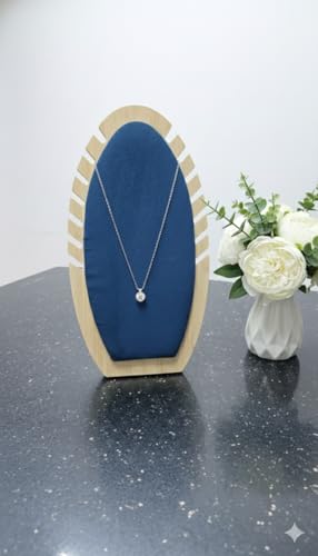 Image of Blue Wooden Necklace Long Chain Bracelet Pendant Hanging Board Jewelry Storage Display Stand