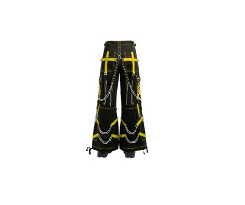 Gothic Black Cargo Pants with Chains Straps Streetwear Punk Wide Leg Pants Gothic Pan3