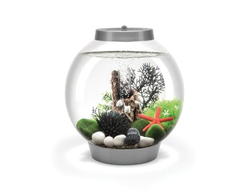 Image of biOrb Classic 15 Acrylic 4-Gallon Aquarium with Multi-Color Remote-Controlled LED Lights Modern Compact Tank for Tabletop or Desktop Display, Silver