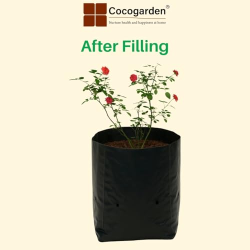 Image of cocogarden Plastic UV Protected Poly Grow Bag for Seedling Nursery Cover Plant Bags (Black, 12 x 12 inch) - Pack of 10 | for Terrace and Balcony Gardening, Kitchen Vegetable and Flowering Plants