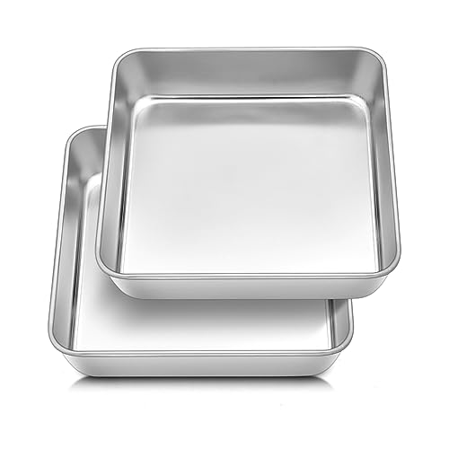 Herogo 9 inch Cake Tin Set of 2 Stainless Steel Square Cake Tin for Baking Roasting Brownie Pan Tray Set for Wedding Healthy & Non-Toxic Brushed Surface Dishwasher Safe 23.5cm