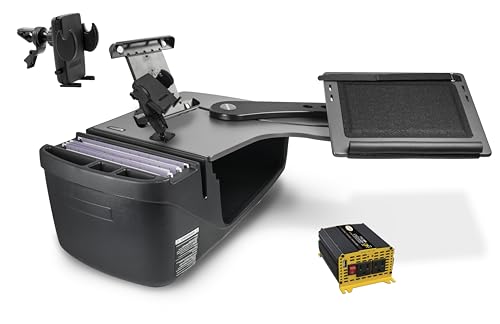AutoExec Reach Desk Backseat Left Grey with 400 watt Power Inverter, Phone Mount, Tablet Mount and Phone Vent Clip