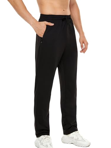 Pdbokew Men's Running Pants Athletic Pants with Zipper Pockets Black