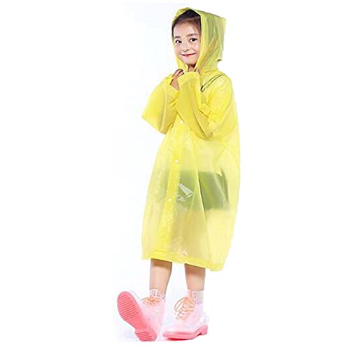 Regenmantel Für Kinder, Wasserdichter Regenponcho, Wiederverwendbar Eva Regenmäntel mit Kapuze und Knopf, Unisex Kleinkind Regenjacke Regencape Für Jungen, Mädchen, Outdoor, Wandern, Camping (Gelb)