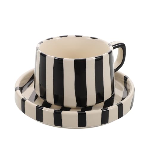 PATKAW Ceramicznych Kubków z Paskami Do Latte Art Rusykalny Design Łatwy Czyszczeniu Unikalne Filiżanki Do Kawy i Biura
