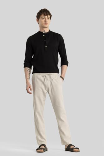 Image of SNITCH Martino Cream Plain Slim Fit Trousers