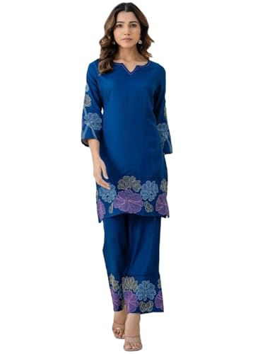 Asmeriyo Women Embroidered Co Ord Set with Side Pocket | Women 2 Pic Kurta Set I Fancy Kurta Set | Stylish Kurti Outfit | Co-Ordination Wear | Festive and Casual wear (210-A-B-19-02)