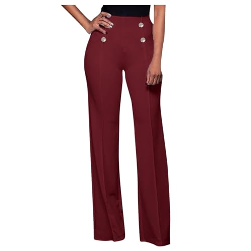 Pantalones casuales de algodón para mujer, cintura alta, corte de bota, holgados, pierna recta, pantalones de yoga con cintura elástica, Vino, S