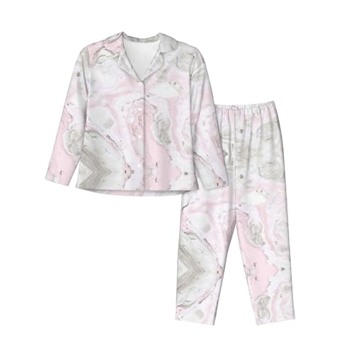 Pyjama boutonné femme manches longues noir imprimé rose gris encre XXL