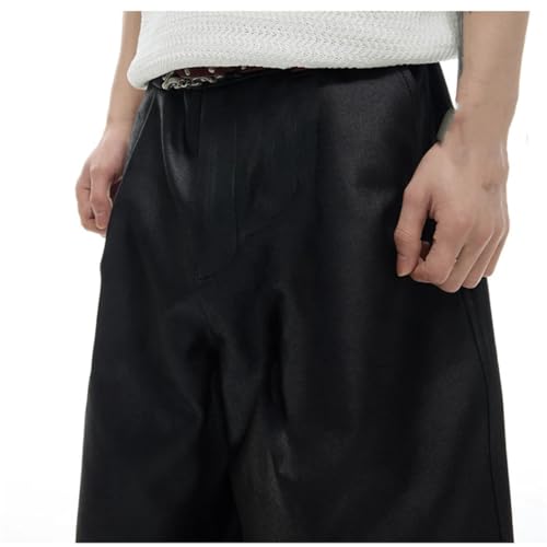 Men's PU Leather Pants Wide Leg Pleated Chain Decoration Streetwear Trousers4