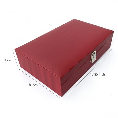 Image of MDF Unisex Faux Leather Watch Organiser Box with 12 Slots | Color: Maroon