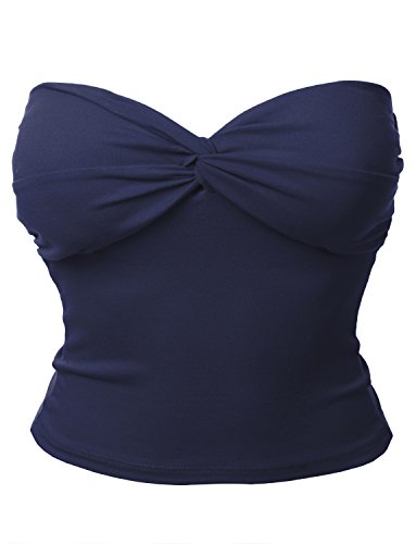 LE3NO Womens Stretchy Strapless Twisted Bustier Crop Top