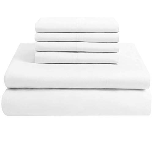 Bedding Empire 20" Deep Pocket Plain 6 Piece Solid Bed Sheet Set 100% Egyptian Cotton 500 Thread Count King Size, White Color #TOP12