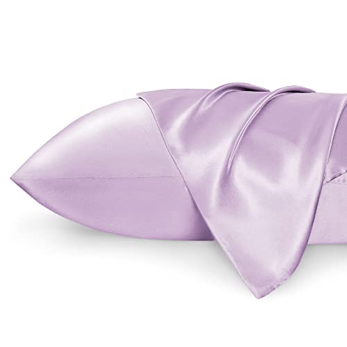 Bedsure Satin Pillowcases Standard Set of 2 - Lavender Silk Pillow Cases for Hair and Skin 20x26 inches, Satin Pillow Covers 2 Pack with Envelope Closure, Gifts for Women Men