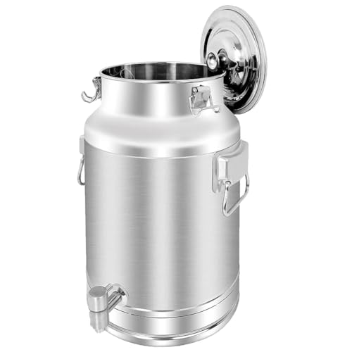 HEFJIAYCIQ 304 Stainless Steel Milk Can, Wine Pail/Milk Bucket with Sealed Lid, Airtight Food Storage Container for Home, Farm, Commercial Kitchen,Silver,48L/12.6Gallon