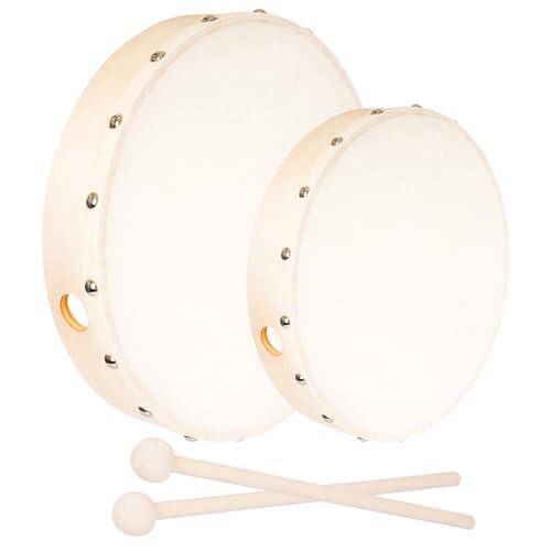 Nydotd 2-Piece Hand Drum Set - Wooden Frame Drum Percussion Instruments with 2 Drum Beatters for...