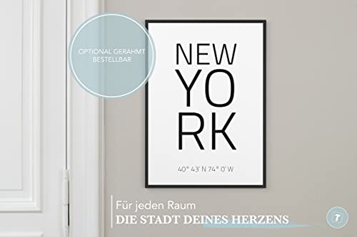 Papierschmiede® Geo Poster Koordinaten New York, B2 (50x70 cm) Stadt Poster als Wanddeko für Wohnzimmer Schlafzimmer Küche Esszimmer, USA East Coast, Bild ohne Rahmen