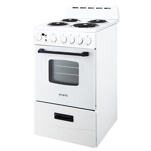 Avanti Electric Range Oven Compact Design, 2.1-Cu.Ft. Capacity with 4 Coil Burners, Framed Glass Oven Door, Storage Drawer and Broiler with Pan, 20-Inch, White by Avanti - Image 4