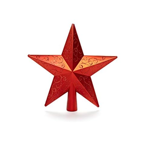 HEITMANN DECO Weihnachtsbaum-Spitze aus Kunststoff - moderner Christbaumstern für Baumspitze - Rot mit Glitzer Cover