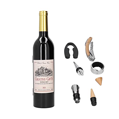 Set Sacacorchos Vino 5 en 1 Negro y Dorado, Incluye Abridor Doble Bisagra, Tapón, Vertedor, Anillo Antigoteo y Corta Cápsulas - Fácil y Ergonómico, Regalo Ideal para Casa y