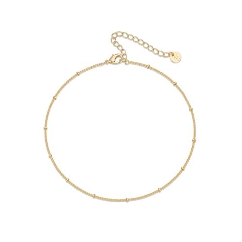 PAVOI 14K-18K Gold Plated Charm Link Flat Gold Anklets for Women | Beaded Marina Link Mariner Paperclip Snake Chain Jewelry Anklets